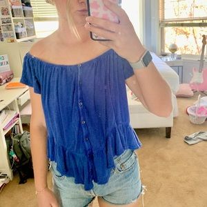 Free People blue off the shoulder top